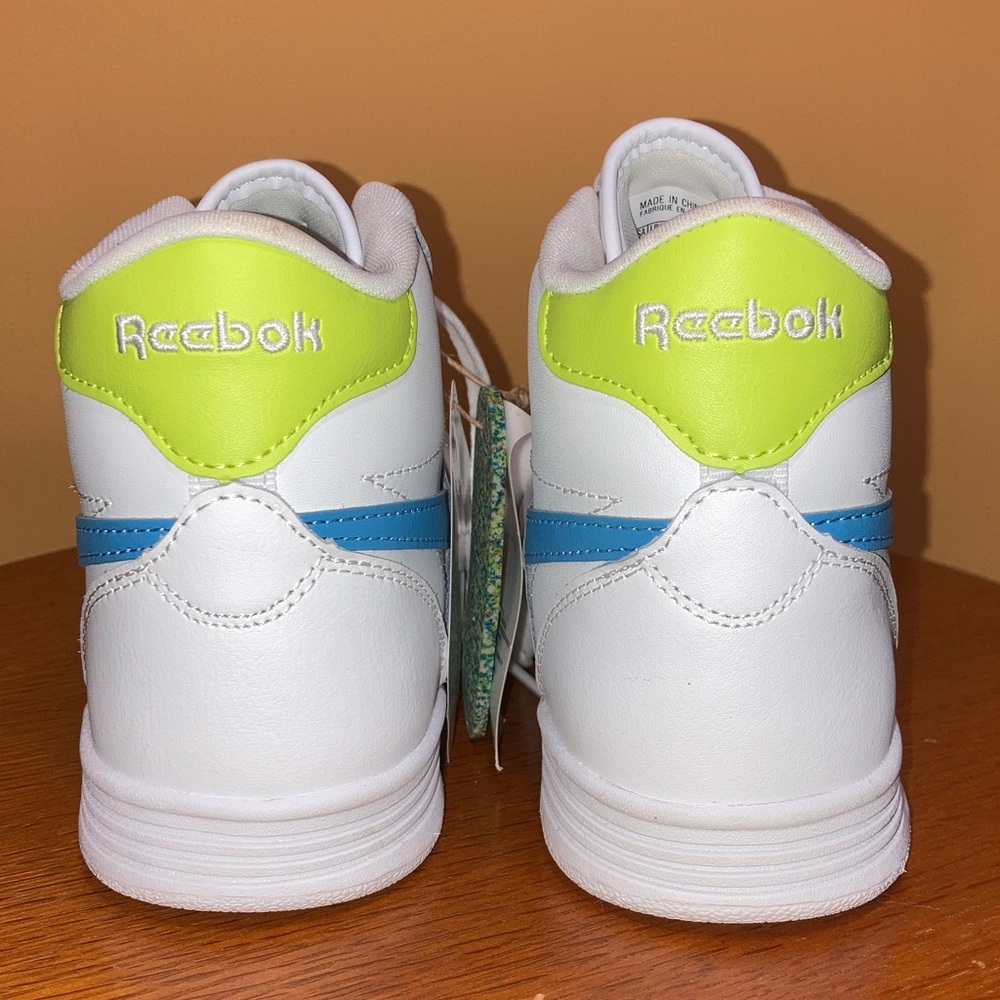 Reebok White and Blue High Top Sneakers with Neon Accents - Picture 5 of 8